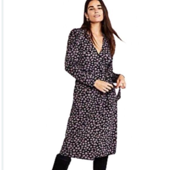 NEW Ann Taylor Wrap Dress Modern Giraffe Print Puff Shoulder Midi 0 - Picture 2 of 8
